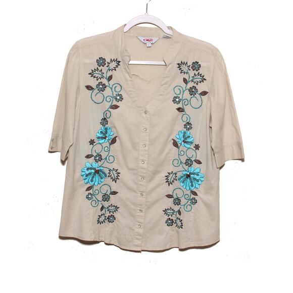 Vintage Roper Western Floral Embroidered Snap front Shirt Size Large Cotton - Picture 1 of 6